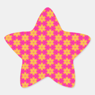 Vibrant Pink and Yellow Floral Abstract Pattern Star Sticker