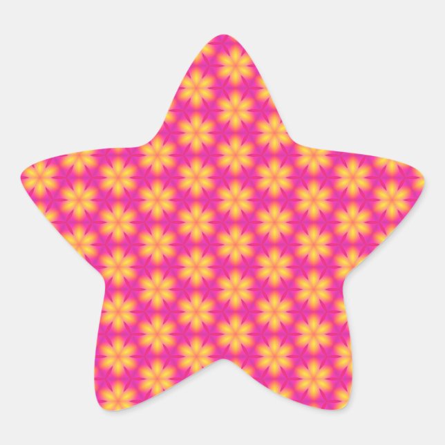 Vibrant Pink and Yellow Floral Abstract Pattern Star Sticker (Front)