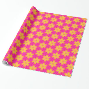 Vibrant Pink and Yellow Floral Abstract Pattern Wrapping Paper