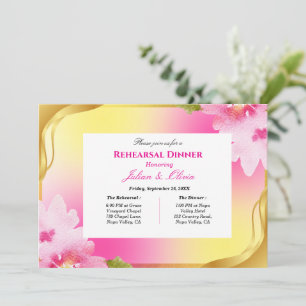 Vibrant Pink and Yellow Rehearsal Dinner  Invitation