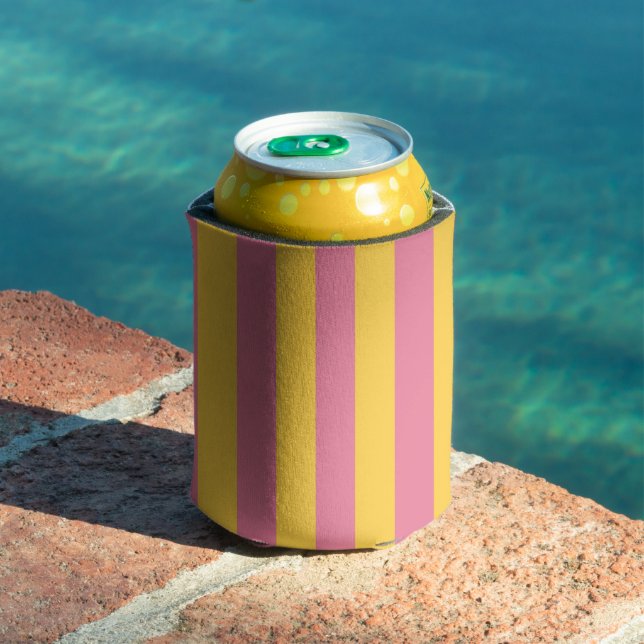Vibrant Pink and Yellow Vertical Striped Pattern Can Cooler (In Situ Pool)