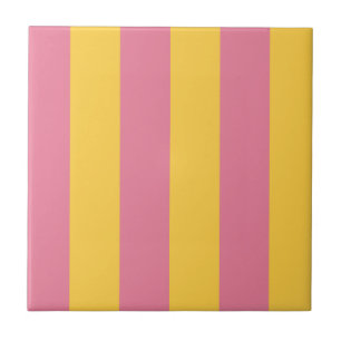 Vibrant Pink and Yellow Vertical Striped Pattern Ceramic Tile
