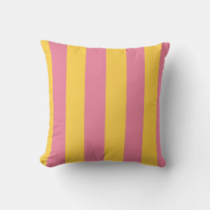 Vibrant Pink and Yellow Vertical Striped Pattern Cushion