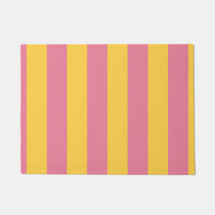 Vibrant Pink and Yellow Vertical Striped Pattern Doormat