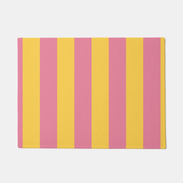 Vibrant Pink and Yellow Vertical Striped Pattern Doormat (Front)