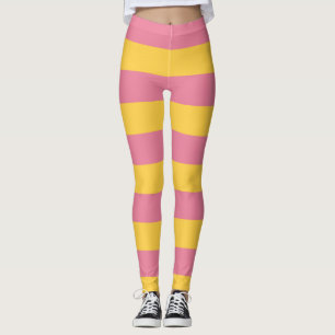 Vibrant Pink and Yellow Vertical Striped Pattern Leggings