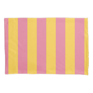 Vibrant Pink and Yellow Vertical Striped Pattern Pillowcase