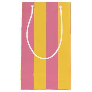 Vibrant Pink and Yellow Vertical Striped Pattern Small Gift Bag