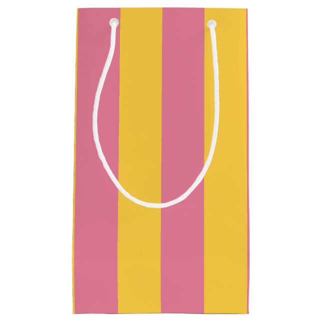 Vibrant Pink and Yellow Vertical Striped Pattern Small Gift Bag (Front)