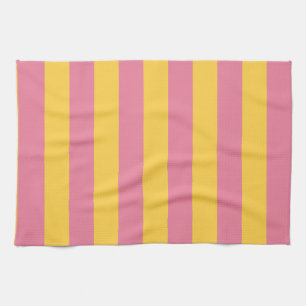 Vibrant Pink and Yellow Vertical Striped Pattern Tea Towel