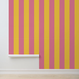 Vibrant Pink and Yellow Vertical Striped Pattern Wallpaper