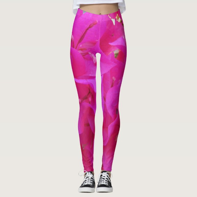 Vibrant Pink Azalea Flower Petals Floral Photo Leggings (Front)