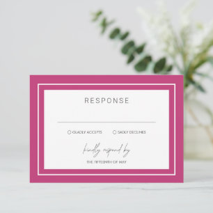 Vibrant Pink Bold Border Modern Wedding RSVP Card