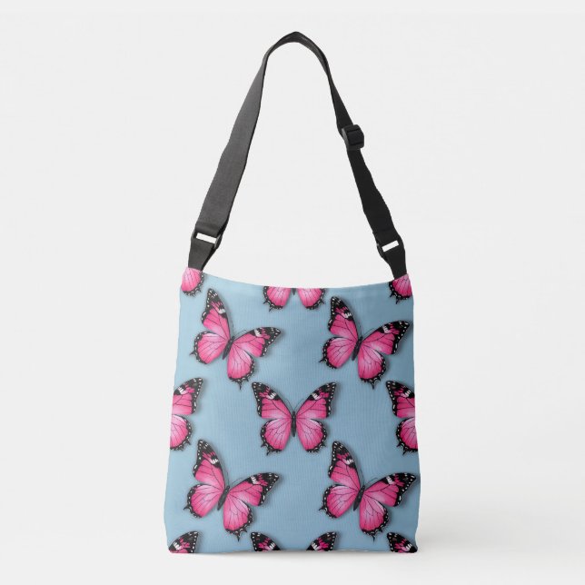 Vibrant Pink Butterflies Pattern Crossbody Bag (Front)