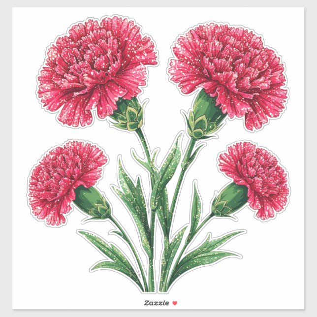 Vibrant Pink Carnations With Green Stems (Sheet)