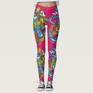 Vibrant pink cartoon art for traveller leggings