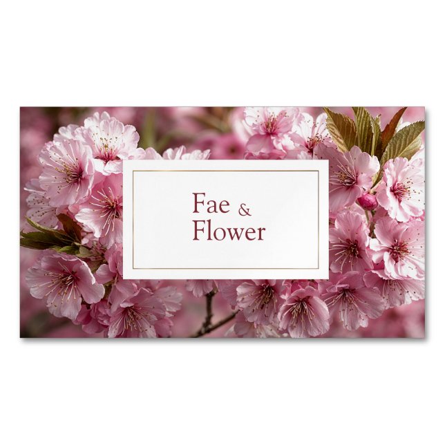 Vibrant Pink Cherry Blossom Bokeh Magnetic Business Card (Front)