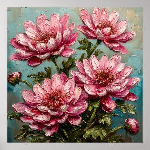 Vibrant Pink Chrysanthemum Flowers Poster