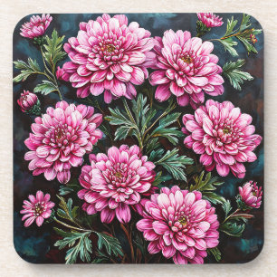 Vibrant Pink Chrysanthemums Coaster