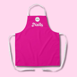 Vibrant Pink Employee Your Logo Nail Tech Salon Apron