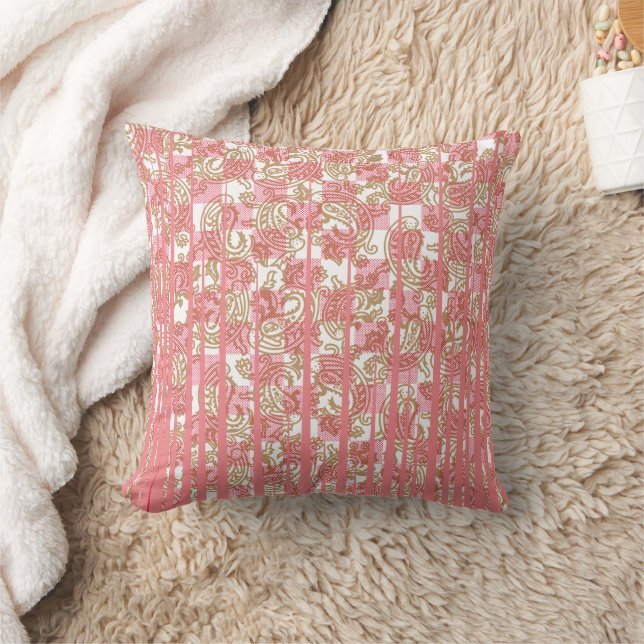 Vibrant pink fabric featuring intricate floral pat cushion (Blanket)