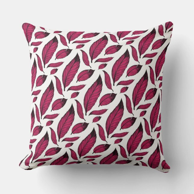 Vibrant Pink Feather Pattern Cushion (Front)