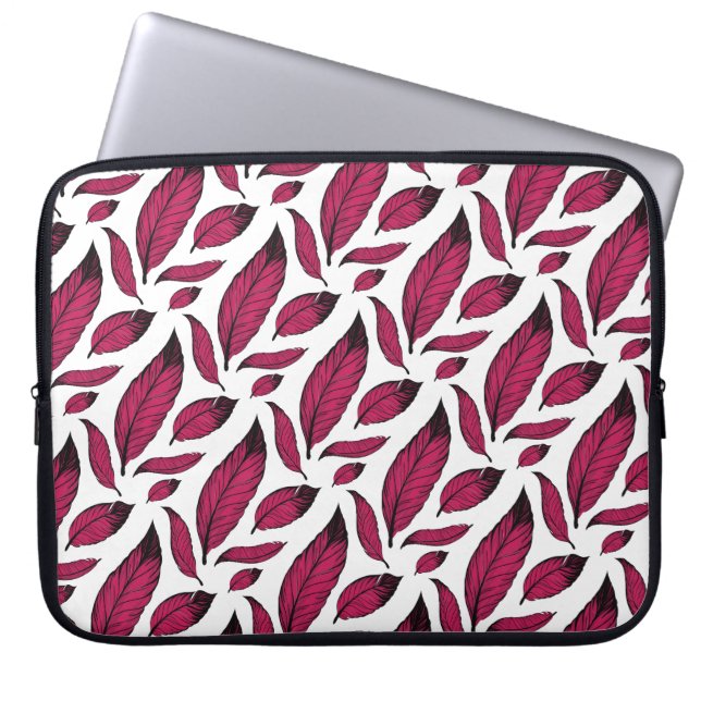 Vibrant Pink Feather Pattern  Laptop Sleeve (Front)