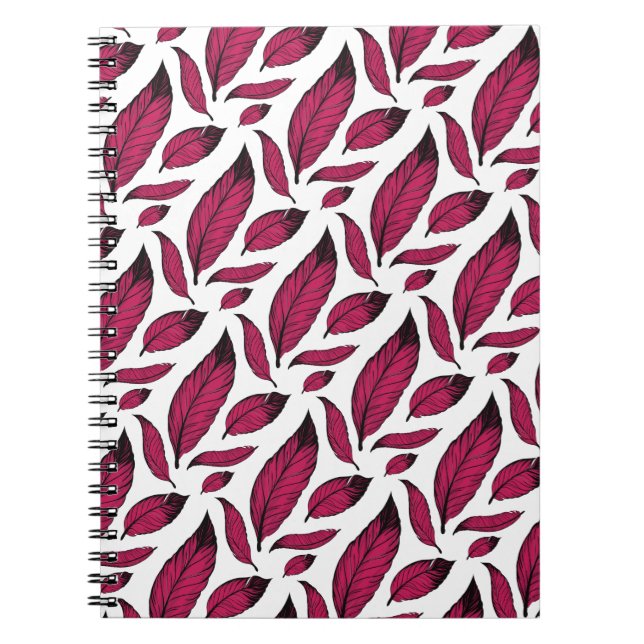 Vibrant Pink Feather Pattern Notebook (Front)