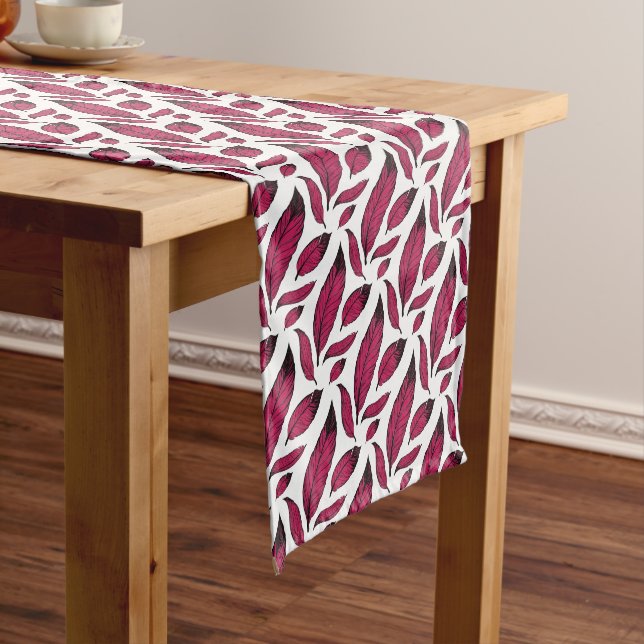 Vibrant Pink Feather Pattern Short Table Runner (In Situ)