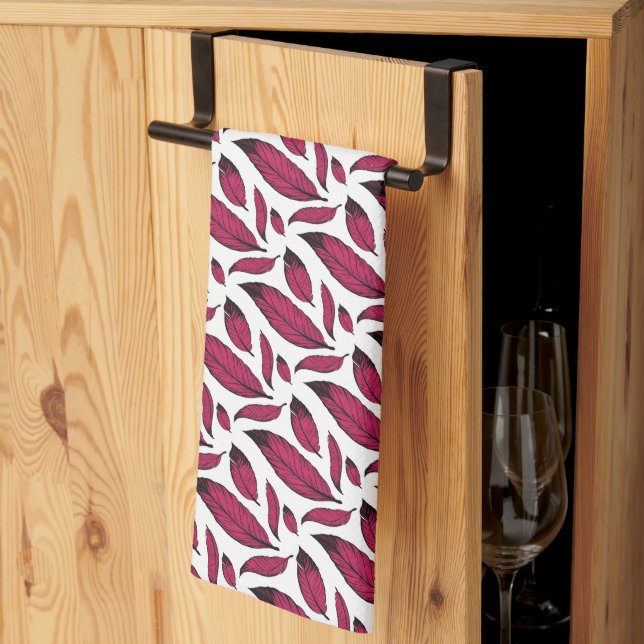 Vibrant Pink Feather Pattern Tea Towel (Thirds Fold)
