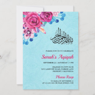 Vibrant Pink Floral Baby Girl Aqiqah Invitation