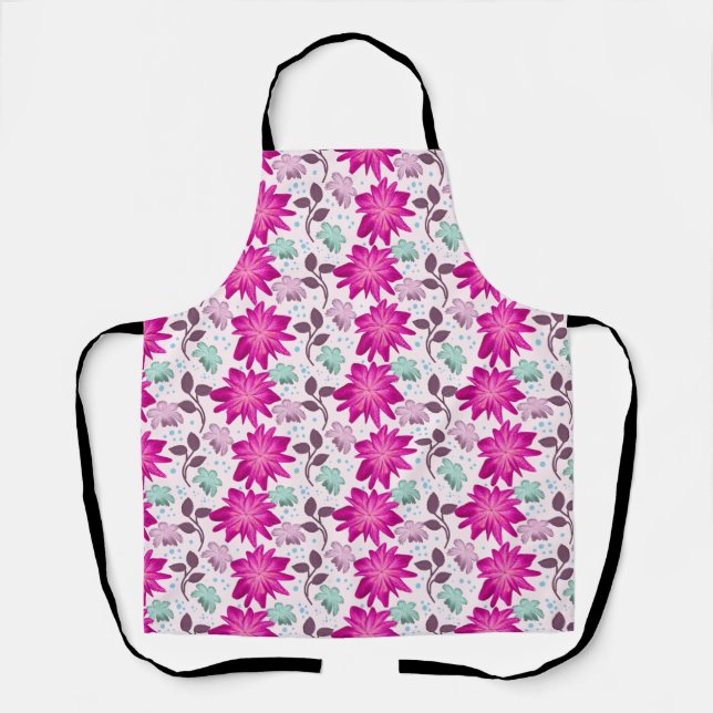 Vibrant Pink Floral Pattern | Bold Modern Flowers  Apron (Front)