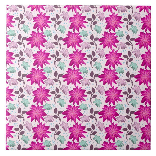 Vibrant Pink Floral Pattern | Bold Modern Flowers  Ceramic Tile (Front)