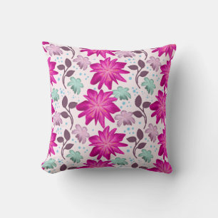 Vibrant Pink Floral Pattern Bold Modern Flowers Cushion