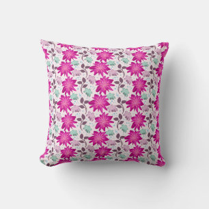 Vibrant Pink Floral Pattern Bold Modern Flowers Cushion