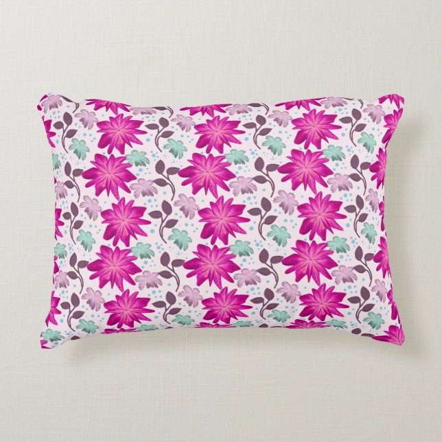 Vibrant Pink Floral Pattern | Bold Modern Flowers  Decorative Cushion (Front)