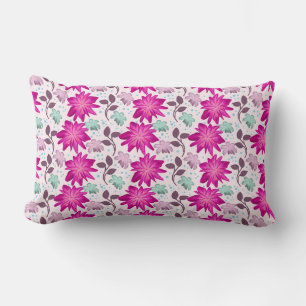 Vibrant Pink Floral Pattern Bold Modern Flowers Lumbar Cushion
