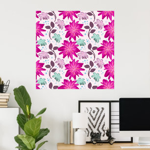 Vibrant Pink Floral Pattern Bold Modern Flowers Poster