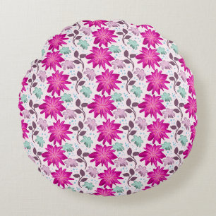 Vibrant Pink Floral Pattern Bold Modern Flowers Round Cushion