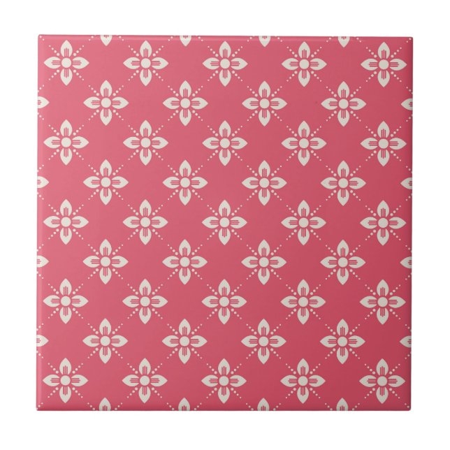 Vibrant Pink Floral Pattern with Geometric Flowers Ceramic Tile (Front)
