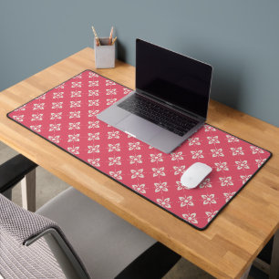 Vibrant Pink Floral Pattern with Geometric Flowers Desk Mat