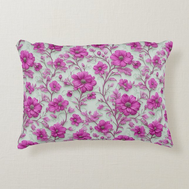 Vibrant Pink Floral Pattern With Magenta Flowers Decorative Cushion (Front)