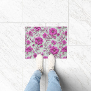 Vibrant Pink Floral Pattern With Magenta Flowers Doormat