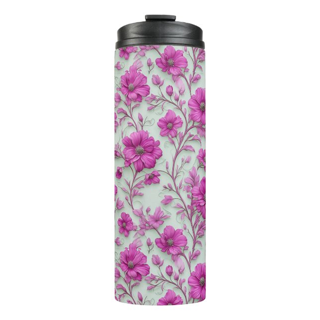 Vibrant Pink Floral Pattern With Magenta Flowers Thermal Tumbler (Front)