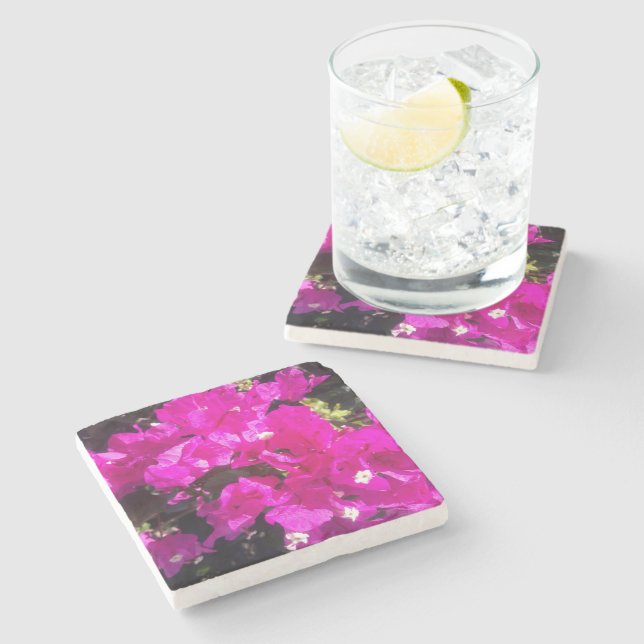 Vibrant Pink Floral  Stone Coaster (Side)