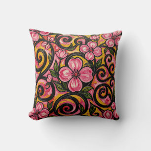 Vibrant Pink Floral Swirl Art Cushion