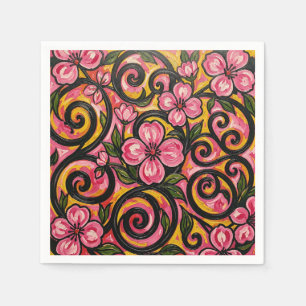 Vibrant Pink Floral Swirl Art Napkin