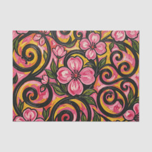 Vibrant Pink Floral Swirl Art Tissue Paper