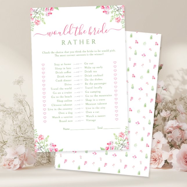 VIbrant Pink Floral Would the bride rather Game (Creator Uploaded)