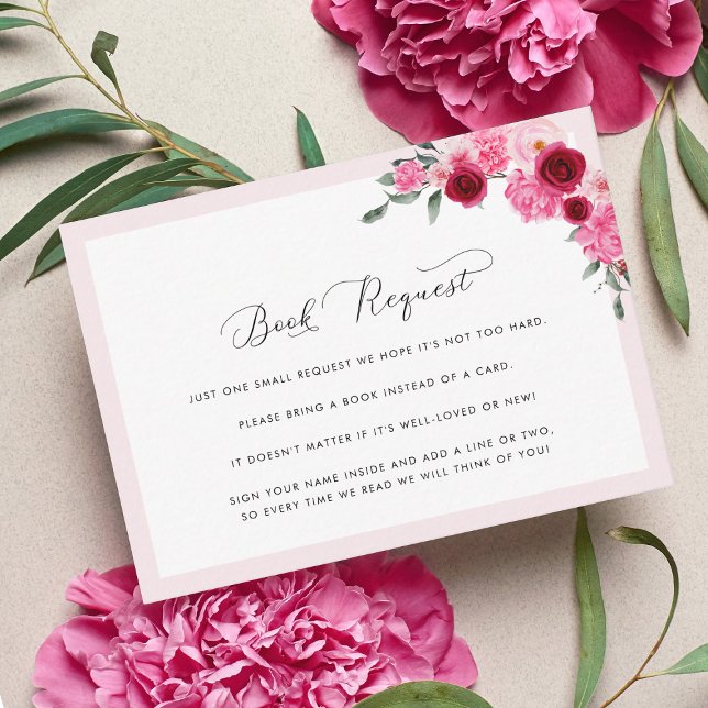 Vibrant Pink Floral Xmas Book Request Baby Shower Enclosure Card (Creator Uploaded)